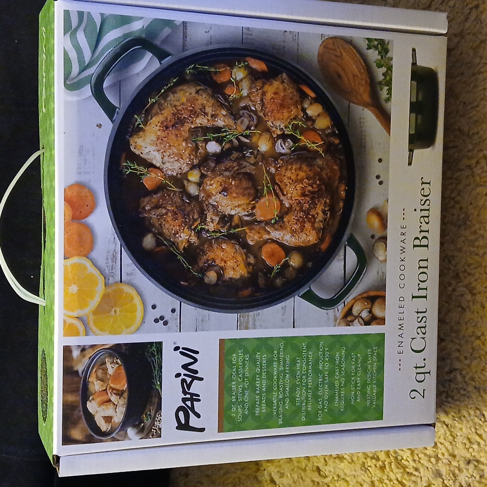 Brand new in box 2 quart cast iron braiser